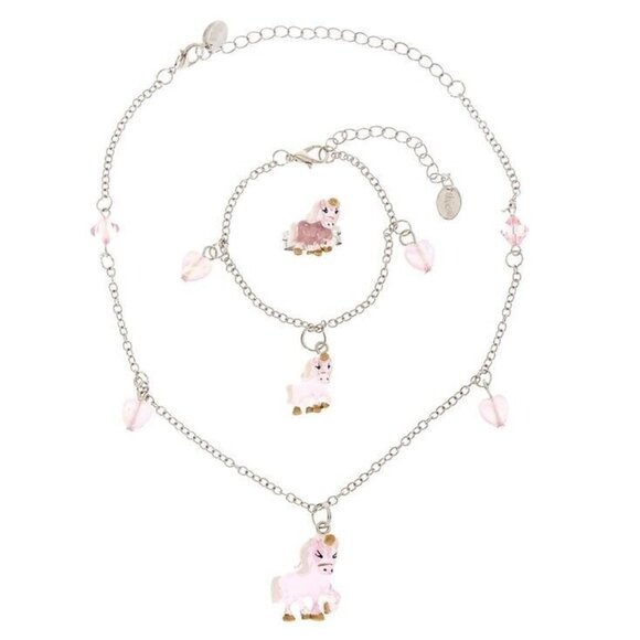 Claires Club Unicorn Jewelry Set Necklace Bracelet Ring Pink Glow in the Dark - Picture 1 of 9